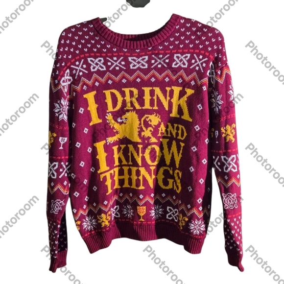 Games of Thrones Ugly Christmas Sweater Men's XL "I Drink & I Know Things" - Picture 2 of 11